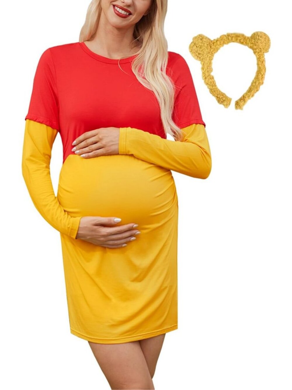 Women's Halloween Maternity Mini Dress with Short Sleeves & Hair Band - Festive